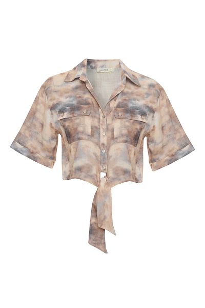 Mudo Printed Tie Back Shirt Bluz