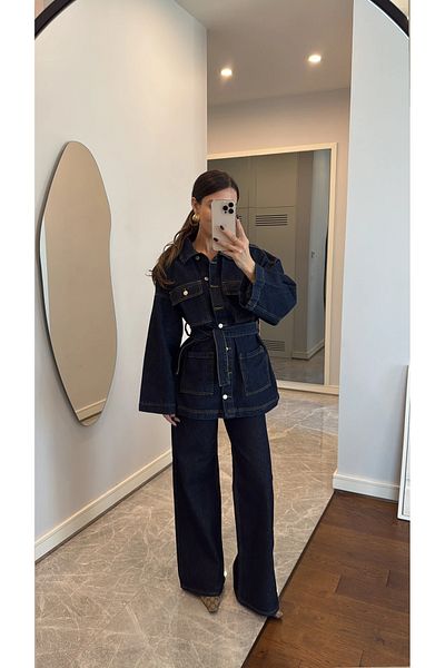 Lady Pixie Belted Denim Jacket Trousers Set