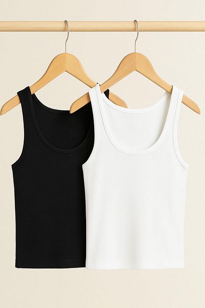 COTENCONCEPT Tricou camisole din bumbac, cu bretele, 2 bucăți