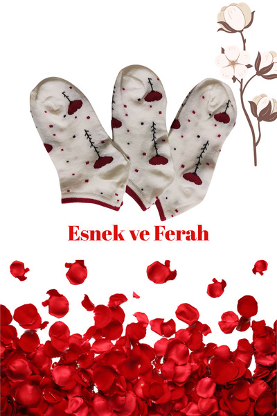 DİLRUBA AVM Women's Quality Combed Cotton Floral Patterned (3 Pairs) Short Booties Socks