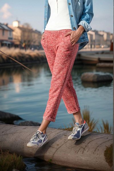 bacc Women's Red Elastic Waist Pocket Loose Wool Sweatpants Bcbsk-25700-2989