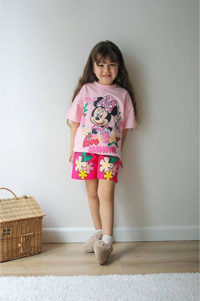 JELİBOOM Detail Printed Organic 100% Cotton Girls Shorts Set
