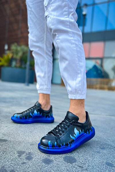 pabucmarketi Lace-Up Printed Men's Sports Shoes Black Blue