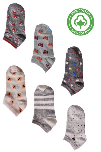 DİLRUBA AVM Women's Quality Combed Cotton Floral Patterned (6 Pairs) Short Booties Socks