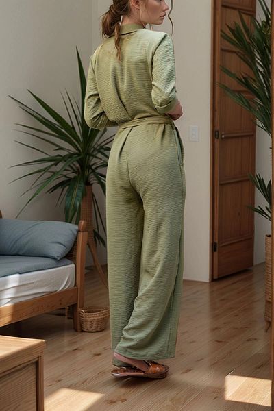 bacc Women's Khaki Straw Detailed Self-Belt Pocket Airobin Jumpsuit Bcbsk-25700-2946