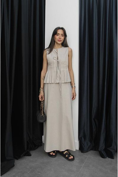 Havoş Beige Sprot Tie-Up Blouse Skirt Set