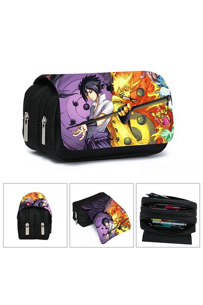 Choice 02 Naruto Large Capacity Pencil Case Sasuke Pen Bag Cartoon Fully Printed Flap Stationery Box Cute A