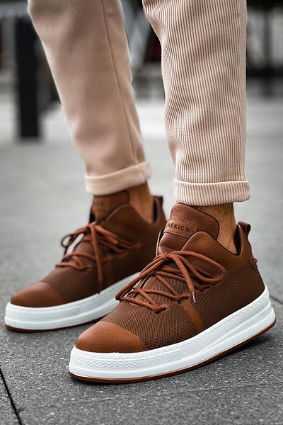 pabucmarketi Lace-Up Laser Printed Men's Casual Shoes Tan