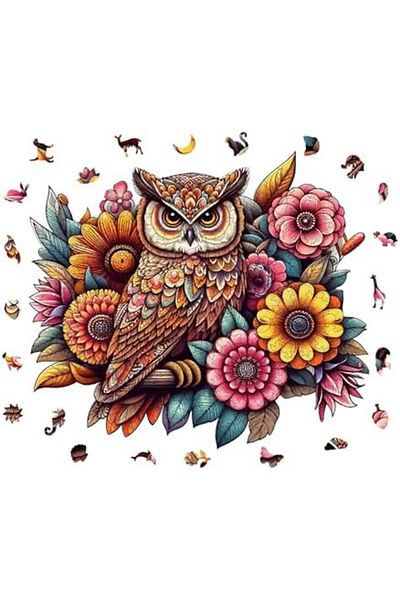 Mu Art Ahşap Mrt - Wooden Puzzle for Adults - Floral Owl Unique Piece Puzzle - 300 Piece a