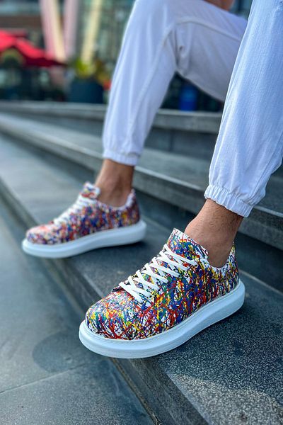 pabucmarketi Lace-Up Printed Men's Sports Shoes Grazy Splush White
