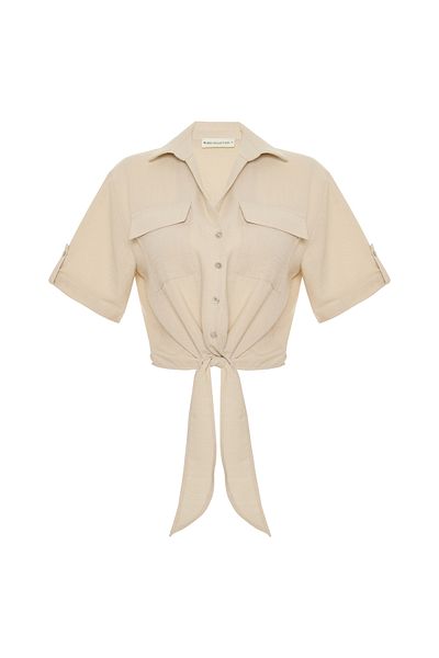 Mudo Short Sleeve Crop Shirt with Tie Detail