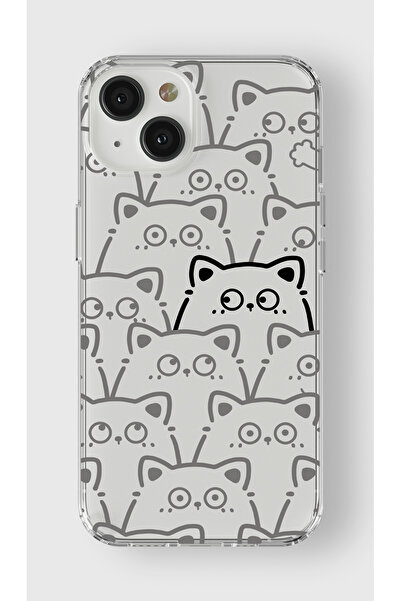 moonset Iphone 15 Plus Uyumlu Sevimli Kediler Tasarımlı Baskılı Şeffaf Telefo...