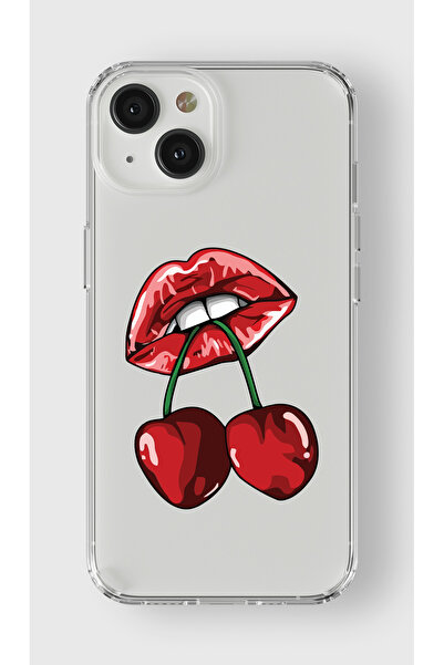 moonset Iphone 13 Mini Uyumlu Dudak ve Kiraz Tasarımlı Baskılı Şeffaf Telefon...