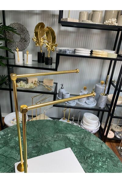 7SEPCOLLECTİON Mermer Kuvars 2'li Ayaklı Metal Banyo El Havluluk Kağıt Demonte