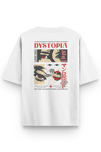 Overoz Anime Back Printed Λευκό μπλουζάκι Oversize - Unisex, 1367