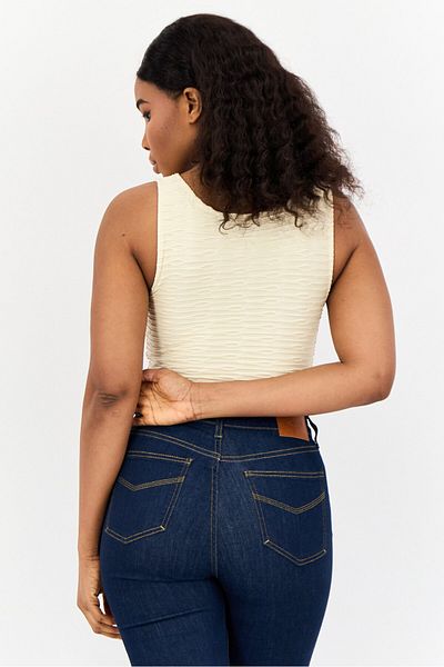 Don't Call Me Jennyfer Women Square Neck Sleeveless Textured Tank Top, Beige
