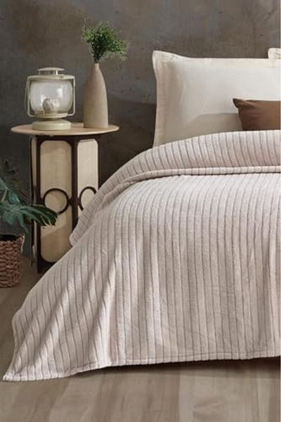 STOREMAX Ezg Tekstil Comfy |   Striped Wellsoft Single Blanket Cream Ezsnshop 1065757