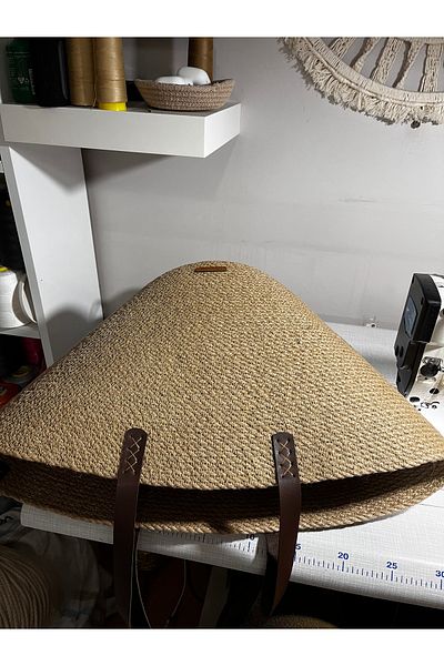 Bohemahomedecor Τσάντα ώμου από ψάθινη γιούτα καθημερινή τσάντα παραλίας