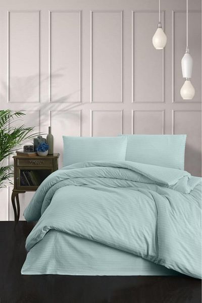 STOREMAX Ezg Double Duvet Cover Set Cotton Satin Striped 100% Cotton 200 * 220 - Mint Ezsnshop 106575