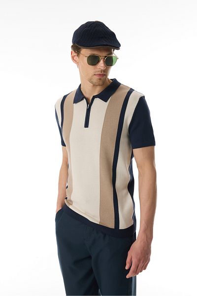 Mudo Color Block Polo Collar Short Sleeve Knitwear Sweater