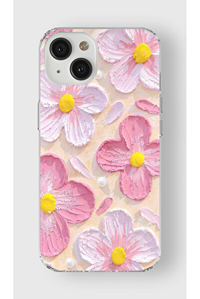 moonset Iphone 15 Uyumlu Pastel Çiçek Tasarımlı Baskılı Şeffaf Telefon Kılıfı