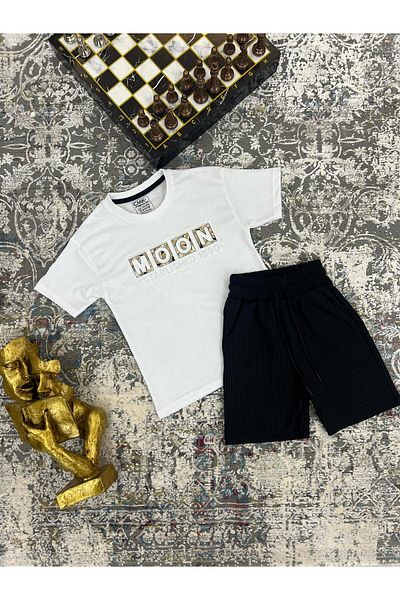 Cmk Kids club Boys' "Moon" Printed T-Shirt and Ribbed Shorts Set - 100% Cotton