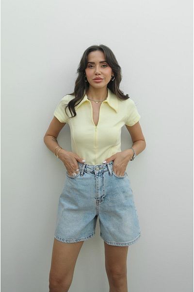 Havoş Light Yellow Front Zipper Blouse