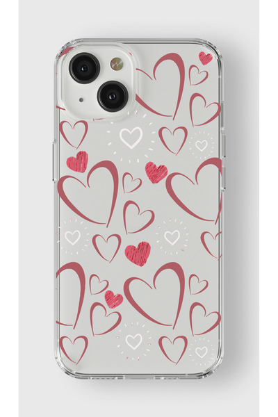 moonset Iphone 13 Mini Uyumlu Kalpler Tasarımlı Baskılı Şeffaf Telefon Kılıfı