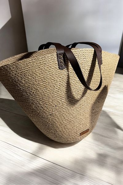 Bohemahomedecor Τσάντα ώμου από ψάθινη γιούτα καθημερινή τσάντα παραλίας