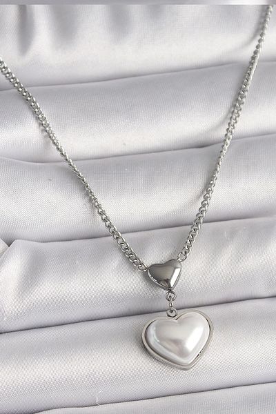 Store 316L Steel Silver Color Chain 3D Heart Model Women's Necklace