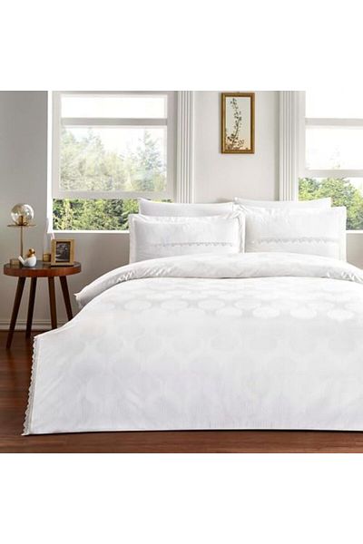 STOREMAX Ezg Glienn Plain 100% Cotton Duvet Cover Set, White, Double (Duvet Cover: 200X220 Cm/Sheet: 2