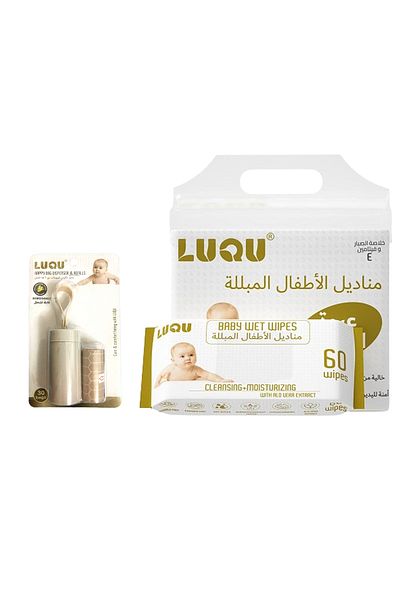 LUQU BABY Disposable Bags,2 Refill Rolls/30 Bags with Dispenser,Aloe Vera & Vitamin E,4x60,Water Wet Wipes