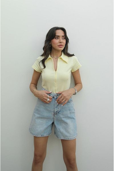 Havoş Light Yellow Front Zipper Blouse