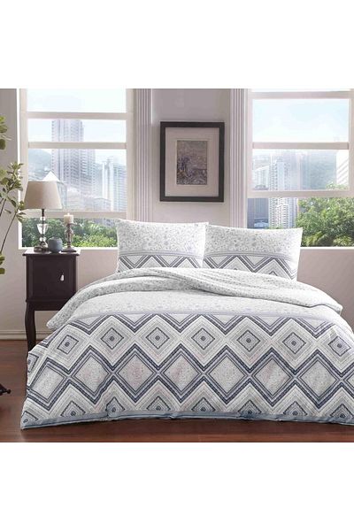 STOREMAX Ezg Perry Ranforce Geometric Patterned 100% Cotton Duvet Cover Set, Navy Blue, Double (Duvet Cover