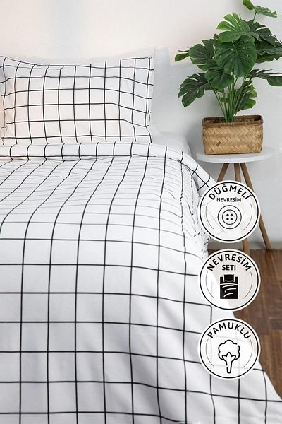 LUXE Basic Cotton Ranforce Single Duvet Cover Set - White Lxshp 1055529
