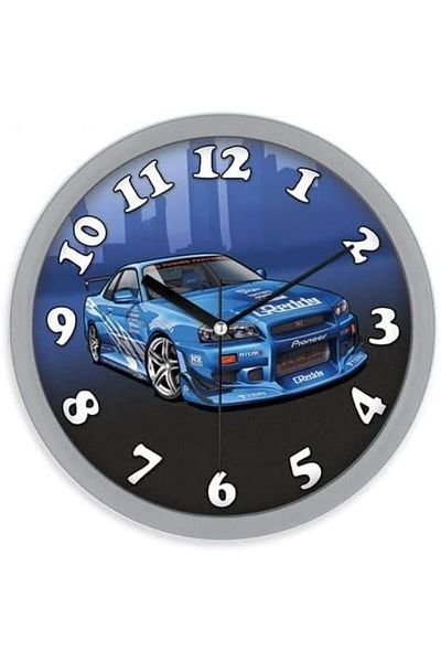 Mu Art Ahşap Mrt Mark Premium Series Car Patterned Blue Wall Clock 25 cm Art 871301