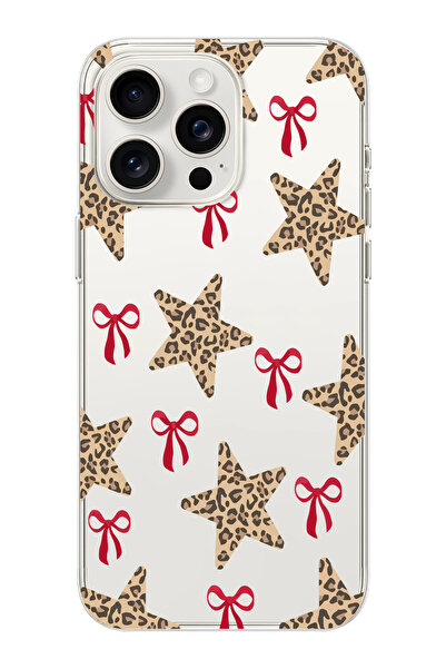 moonset Iphone 16 Pro Max Uyumlu Yıldız ve Fiyonk Tasarımlı Baskılı Şeffaf Te...