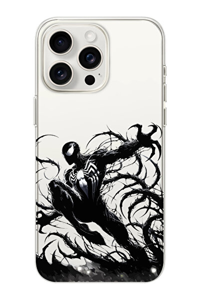moonset Iphone 13 Pro Max Uyumlu Siyah Örümcek Tasarımlı Baskılı Şeffaf Telef...
