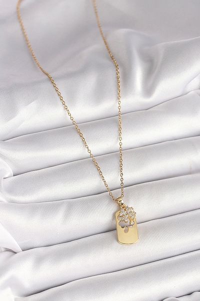 Clariss 316L Steel Gold Color Chain Zircon Stone Clover Model Women's Necklace