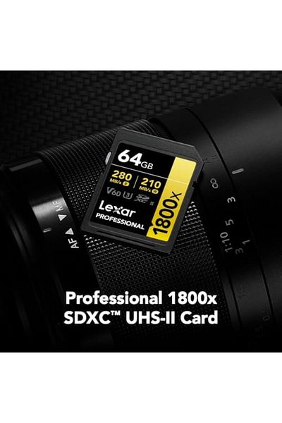 LUXE Sdxc Professional 64Gb 1800X Uhs-Ii Gold Series Class 10 U3 V60 for 4K Video Recording, Black Lxshp
