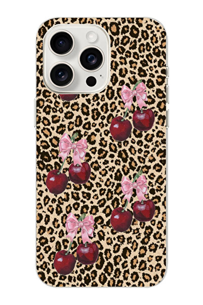 moonset Iphone 14 Pro Uyumlu Leopar ve Fiyonk Tasarımlı Baskılı Şeffaf Telefo...