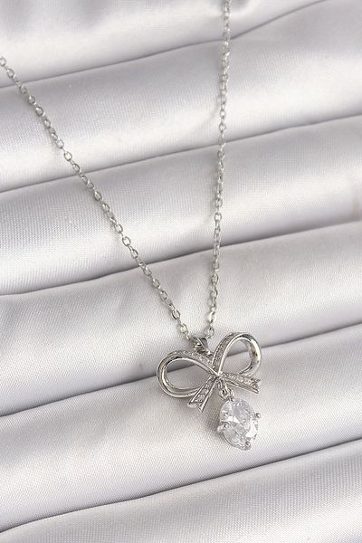 Clariss 316L Steel Silver Color Chain Zircon Stone Ribbon Model Women's Necklace