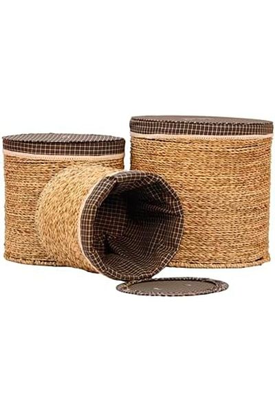 STOREMAX Sbl 3-Piece Covered Wicker Saddle Set – Laundry and Toy Basket, Dirty Laundry Basket, Nature