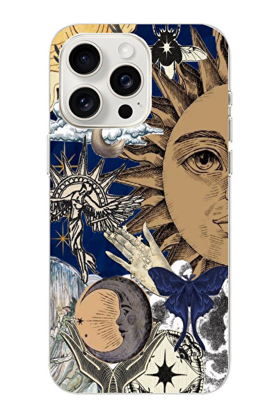 moonset Iphone 16 Pro Max Uyumlu Güneş Kolaj Tasarımlı Baskılı Şeffaf Telefon...