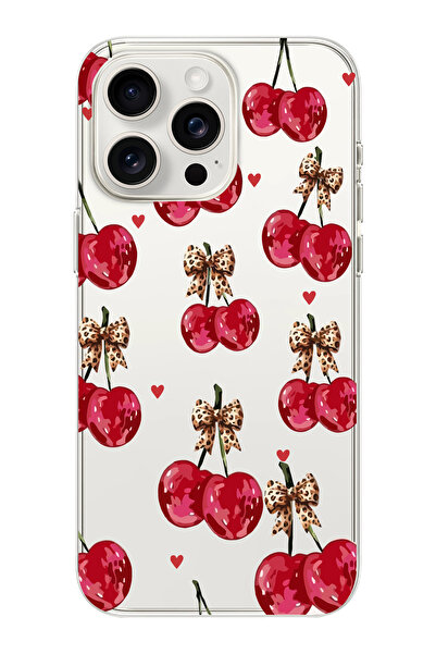 moonset Iphone 13 Pro Uyumlu Kiraz Tasarımlı Baskılı Şeffaf Telefon Kılıfı