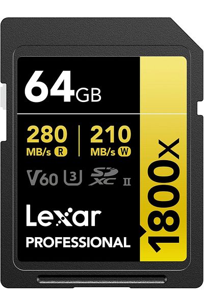 LUXE Sdxc Professional 64Gb 1800X Uhs-Ii Gold Series Class 10 U3 V60 for 4K Video Recording, Black Lxshp