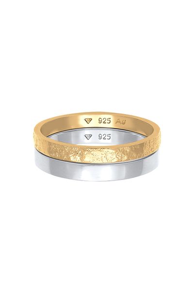ELLI Ring Damen Set Basic Look gehämmert kombinierbar aus 925 Sterling Silber