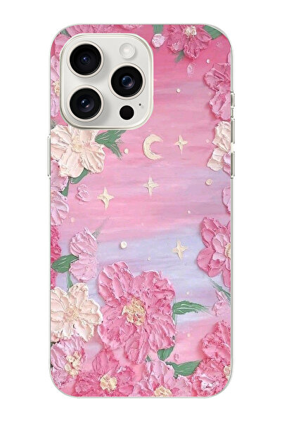 moonset Iphone 13 Pro Max Uyumlu Pastel Çiçekler Tasarımlı Baskılı Şeffaf Tel...