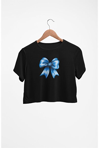 Fuddy Moda Синій кроп-топ з принтом у вигляді стрічки, жіночий синій кроп-топ...