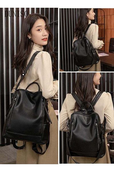 Generic DUNISO Large Capacity Travel Backpack For Women Faux Leather School Backpack Anti Theft Double Shoul